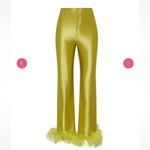 Rezek Studio Elegant Gold Feather Trim Pants